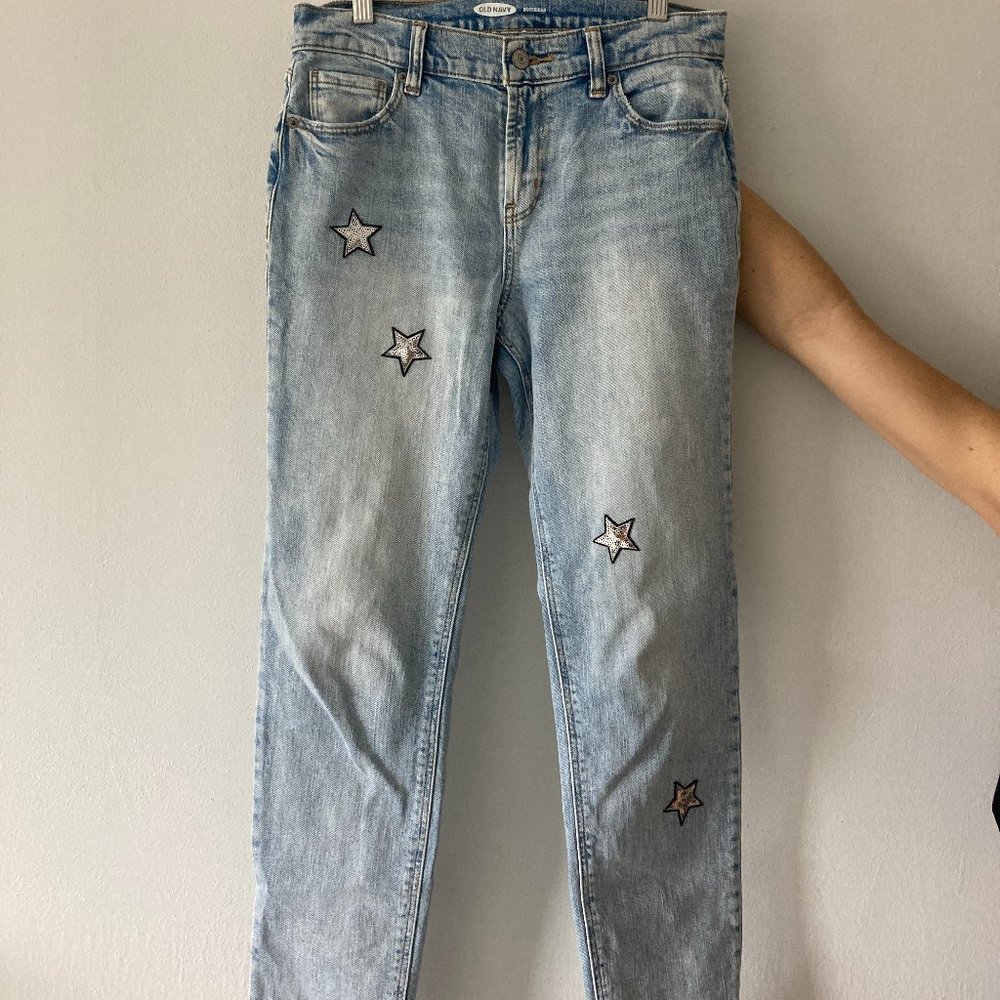 Unique Upcycled Old Navy Jeans With Star Patches- Size 2